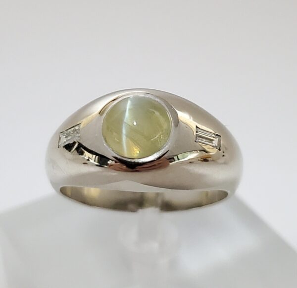 14k White Gold 3.70ctw Cats Eye Chrysoberyl Cabochon Diamond Mens Ring 10.25'' - Image 8
