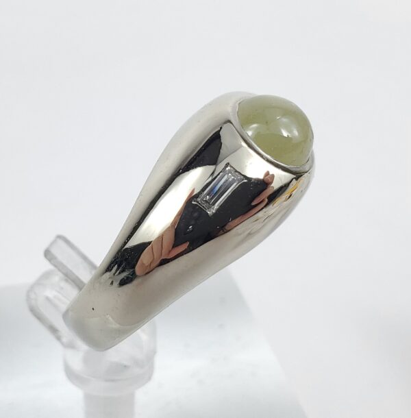 14k White Gold 3.70ctw Cats Eye Chrysoberyl Cabochon Diamond Mens Ring 10.25'' - Image 9