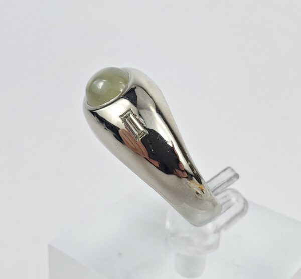 14k White Gold 3.70ctw Cats Eye Chrysoberyl Cabochon Diamond Mens Ring 10.25'' - Image 10