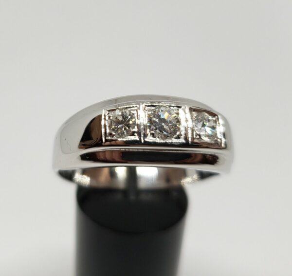 14k White Gold .85ctw H VS/SI Natural Diamond Three 3 Stone Men's Ring 15.5'' - Image 4