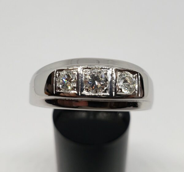 14k White Gold .85ctw H VS/SI Natural Diamond Three 3 Stone Men's Ring 15.5'' - Image 5