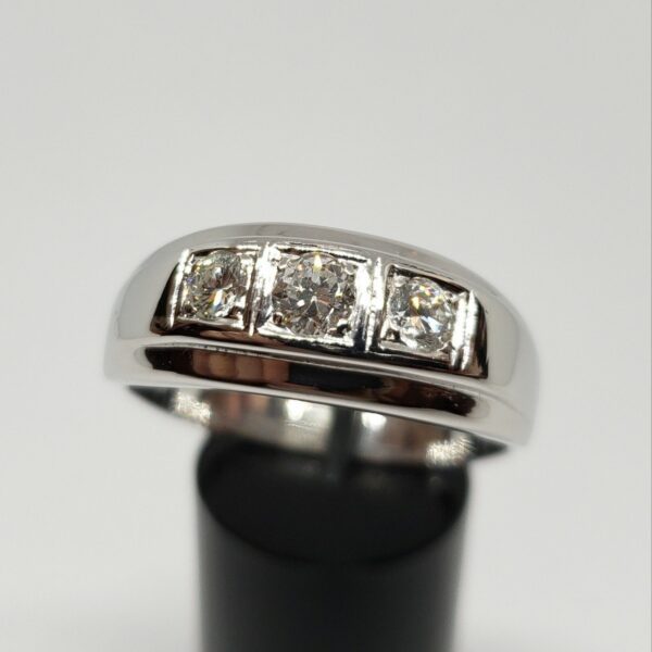 14k White Gold .85ctw H VS/SI Natural Diamond Three 3 Stone Men's Ring 15.5'' - Image 6