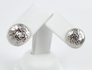 14k White Gold Textured Circle Round Dome Stud Earrings 5/8''