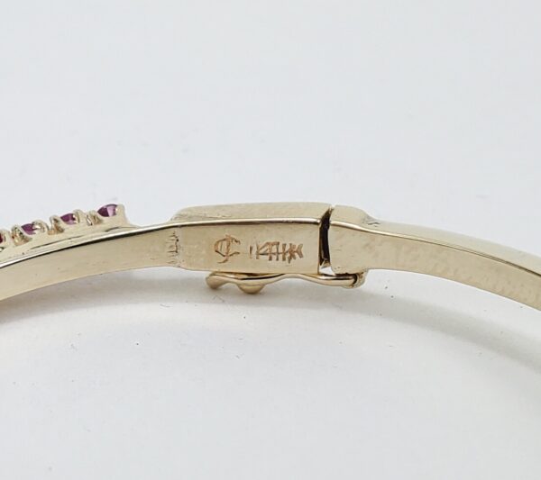 14k Yellow Gold 1.25ctw Natural Pave Ruby Pink Sapphire Hinged Bangle Bracelet - Image 11