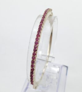 14k Yellow Gold 1.25ctw Natural Pave Ruby Pink Sapphire Hinged Bangle Bracelet