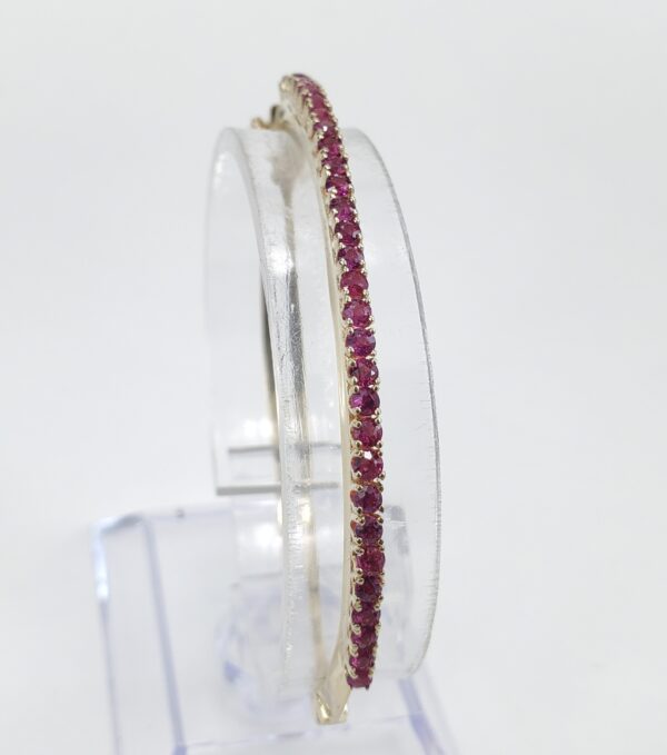 14k Yellow Gold 1.25ctw Natural Pave Ruby Pink Sapphire Hinged Bangle Bracelet - Image 4