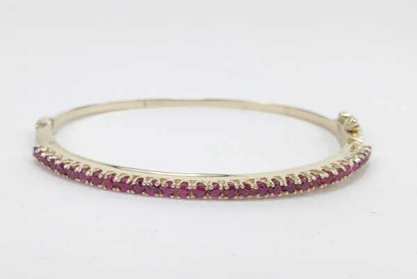 14k Yellow Gold 1.25ctw Natural Pave Ruby Pink Sapphire Hinged Bangle Bracelet - Image 6