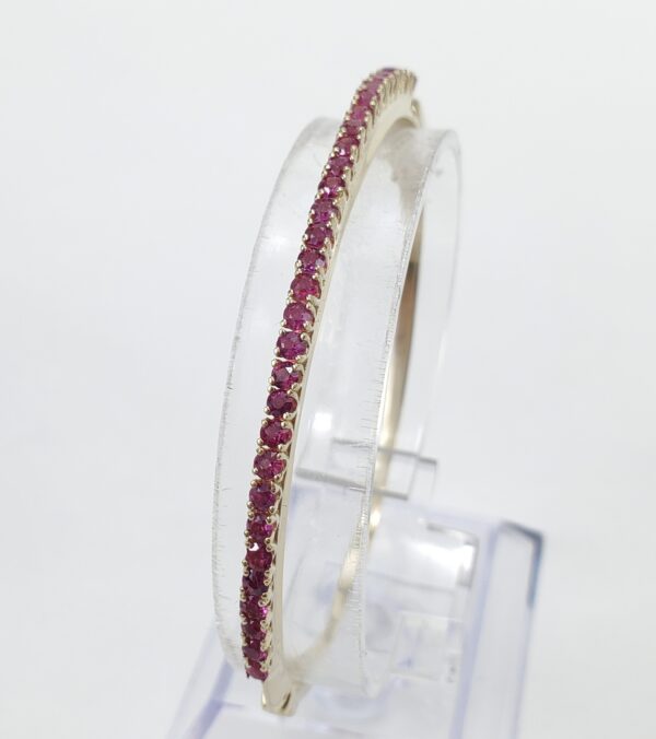 14k Yellow Gold 1.25ctw Natural Pave Ruby Pink Sapphire Hinged Bangle Bracelet