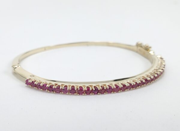 14k Yellow Gold 1.25ctw Natural Pave Ruby Pink Sapphire Hinged Bangle Bracelet - Image 8