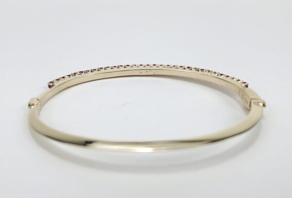 14k Yellow Gold 1.25ctw Natural Pave Ruby Pink Sapphire Hinged Bangle Bracelet - Image 9
