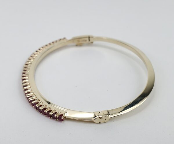 14k Yellow Gold 1.25ctw Natural Pave Ruby Pink Sapphire Hinged Bangle Bracelet - Image 10