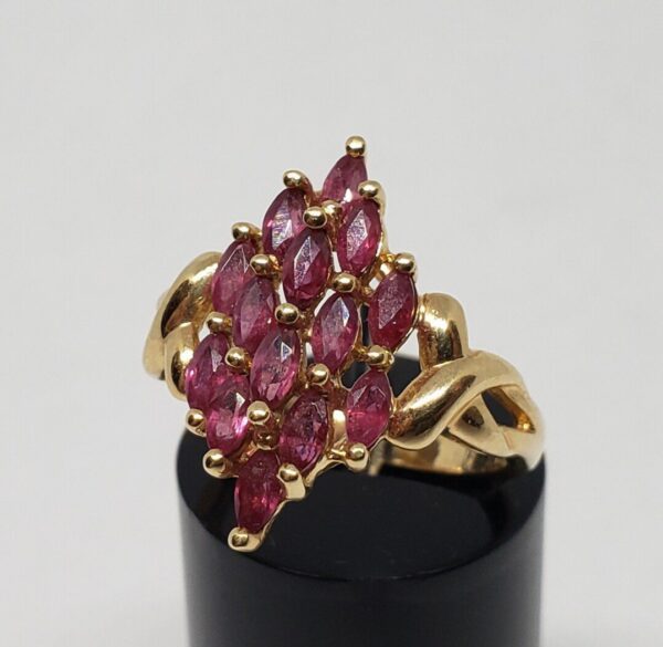 14k Yellow Gold 1.40ctw Natural Marquise Ruby Cocktail Cluster Ring - Image 3