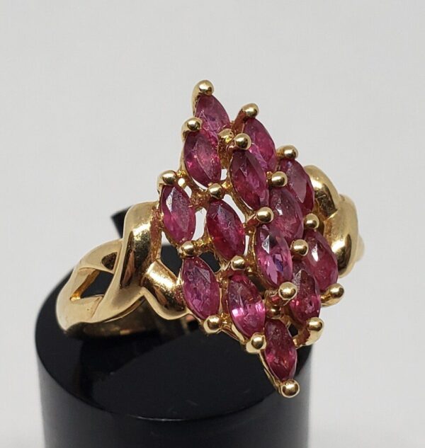 14k Yellow Gold 1.40ctw Natural Marquise Ruby Cocktail Cluster Ring - Image 4