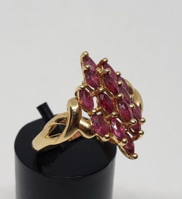 14k Yellow Gold 1.40ctw Natural Marquise Ruby Cocktail Cluster Ring - Image 5