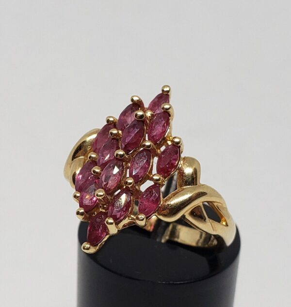14k Yellow Gold 1.40ctw Natural Marquise Ruby Cocktail Cluster Ring - Image 6