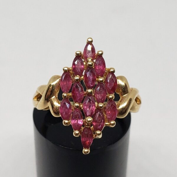 14k Yellow Gold 1.40ctw Natural Marquise Ruby Cocktail Cluster Ring