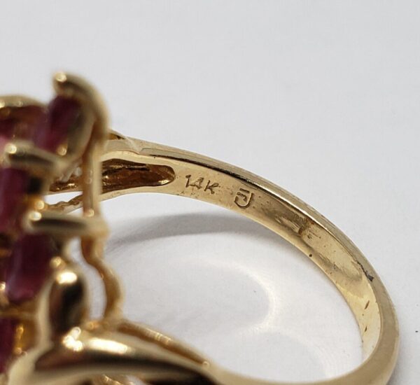 14k Yellow Gold 1.40ctw Natural Marquise Ruby Cocktail Cluster Ring - Image 8