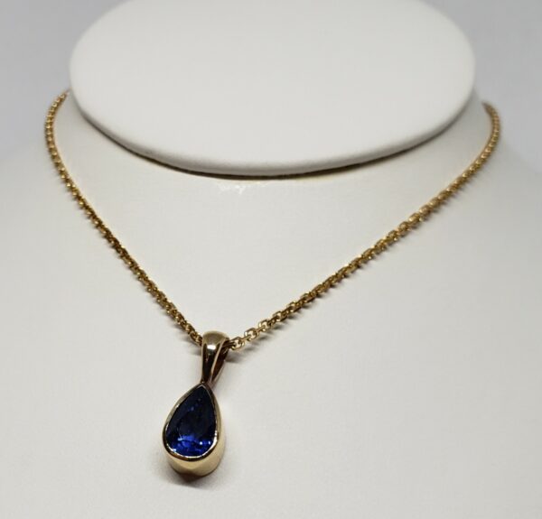 14k Yellow Gold 1.55ct Bezel Set Blue Sapphire Solitaire Pendant Necklace - Image 5