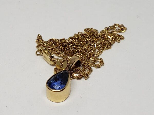 14k Yellow Gold 1.55ct Bezel Set Blue Sapphire Solitaire Pendant Necklace - Image 6