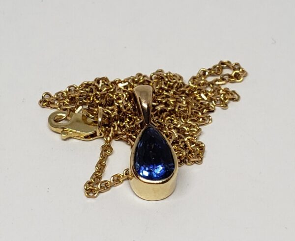 14k Yellow Gold 1.55ct Bezel Set Blue Sapphire Solitaire Pendant Necklace - Image 7