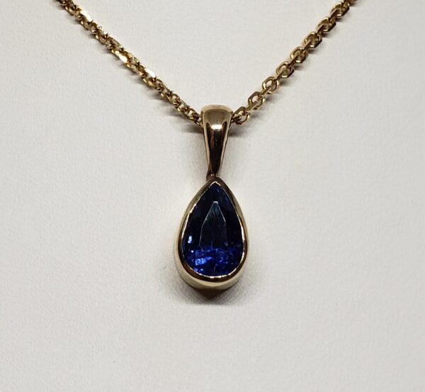 14k Yellow Gold 1.55ct Bezel Set Blue Sapphire Solitaire Pendant Necklace