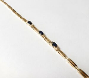 14k Yellow Gold 1.83ctw Natural Blue Sapphire Diamond Unique Bracelet 7 5/8''