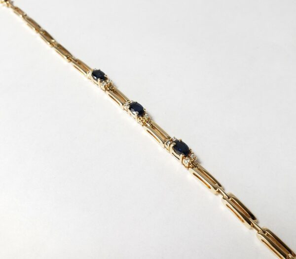 14k Yellow Gold 1.83ctw Natural Blue Sapphire Diamond Unique Bracelet 7 5/8''