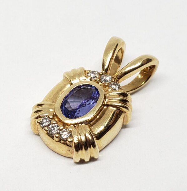 14k Yellow Gold .47ctw Tanzanite Diamond Drop Charm Pendant - Image 3