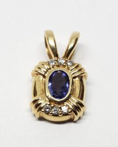 14k Yellow Gold .47ctw Tanzanite Diamond Drop Charm Pendant