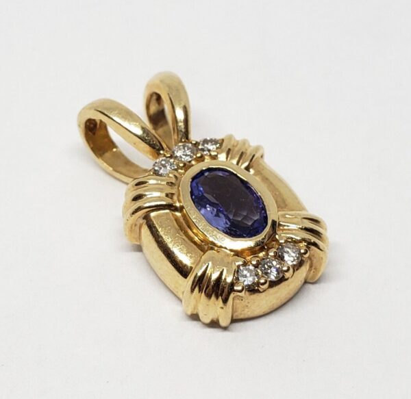 14k Yellow Gold .47ctw Tanzanite Diamond Drop Charm Pendant - Image 4