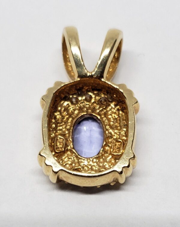 14k Yellow Gold .47ctw Tanzanite Diamond Drop Charm Pendant - Image 5