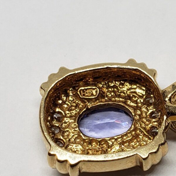 14k Yellow Gold .47ctw Tanzanite Diamond Drop Charm Pendant - Image 6