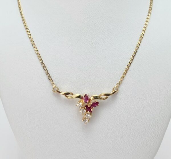 14k Yellow Gold .50ctw Natural Ruby Diamond Centerpiece Pendant Necklace 17'' - Image 3