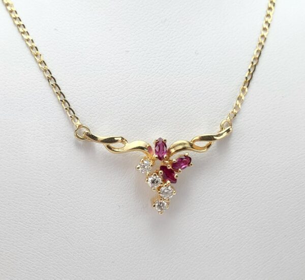 14k Yellow Gold .50ctw Natural Ruby Diamond Centerpiece Pendant Necklace 17'' - Image 4