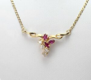 14k Yellow Gold .50ctw Natural Ruby Diamond Centerpiece Pendant Necklace 17''