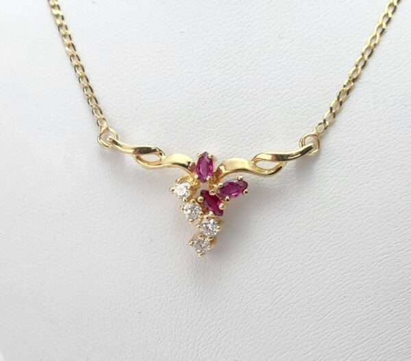 14k Yellow Gold .50ctw Natural Ruby Diamond Centerpiece Pendant Necklace 17''