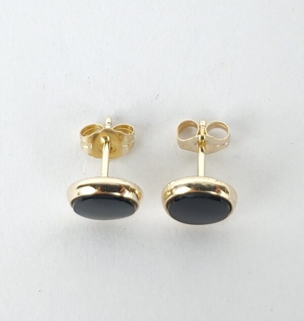 14k Yellow Gold Black Onyx Round Circle Stud Style Earrings 3/8'' - Image 3