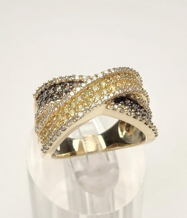 14k Yellow Gold Champagne Diamond Yellow Sapphire X Crossover Pave Band Ring - Image 4