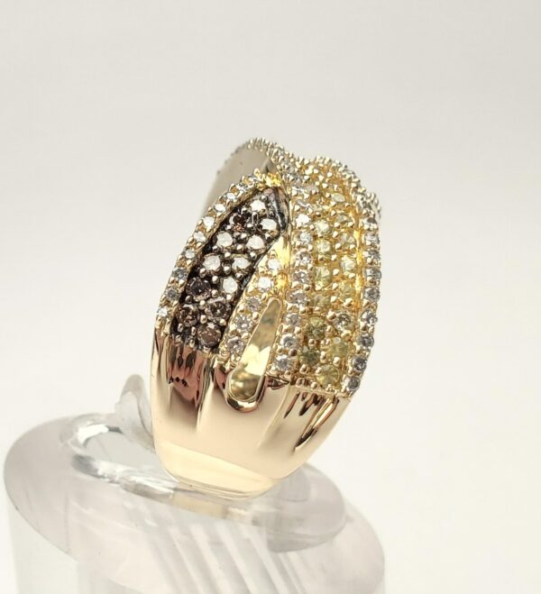 14k Yellow Gold Champagne Diamond Yellow Sapphire X Crossover Pave Band Ring - Image 5