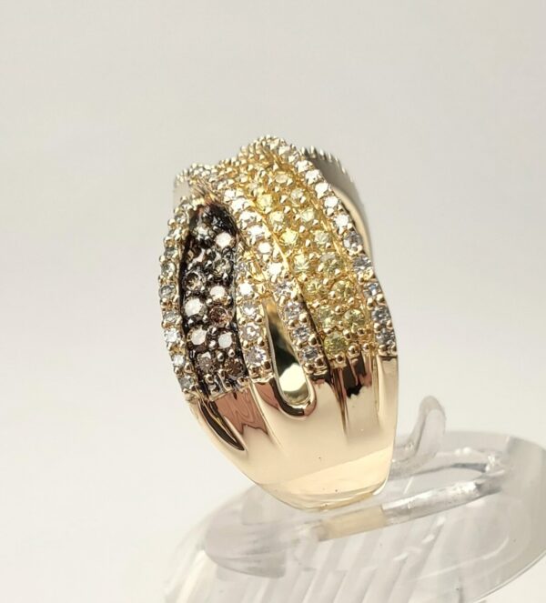 14k Yellow Gold Champagne Diamond Yellow Sapphire X Crossover Pave Band Ring - Image 6