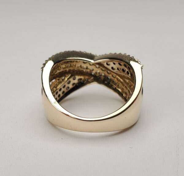 14k Yellow Gold Champagne Diamond Yellow Sapphire X Crossover Pave Band Ring - Image 10