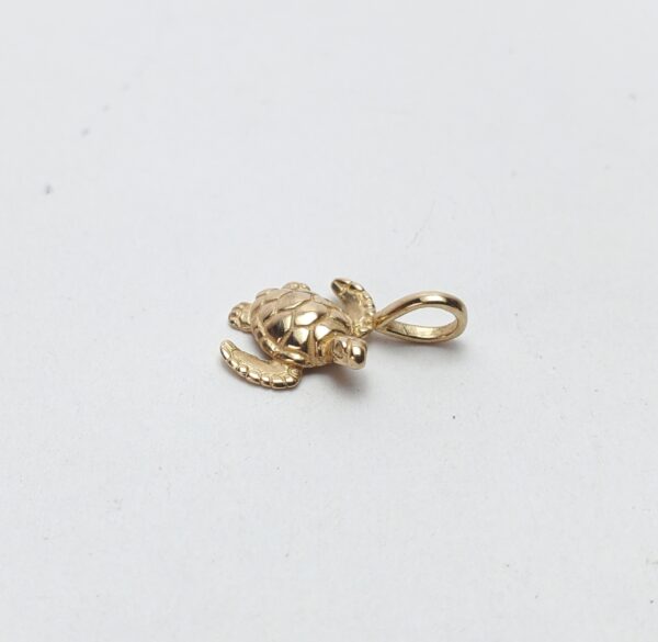 14k Yellow Gold Detailed Turtle Nautical Ocean Sea Drop Dangle Pendant 5/8'' - Image 4