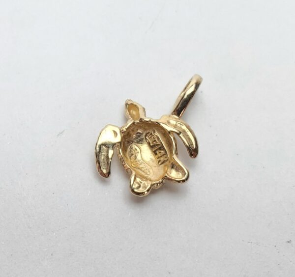 14k Yellow Gold Detailed Turtle Nautical Ocean Sea Drop Dangle Pendant 5/8'' - Image 5
