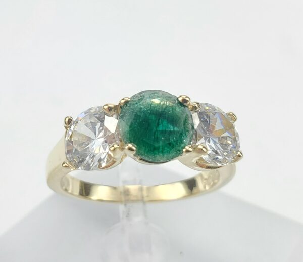 14k Yellow Gold Diamond Simulant Green Quenched Quartz Three Stone Ring 6.5''