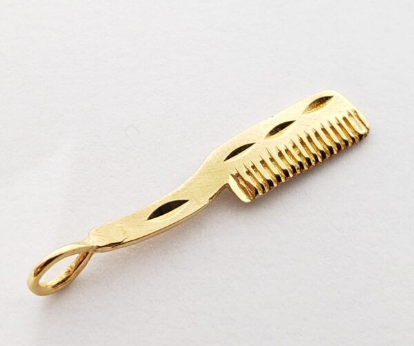 14k Yellow Gold Hair Brush Comb Cosmetic Hairdresser Small Charm Pendant - Image 3