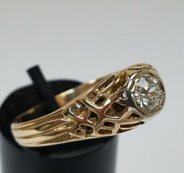 14k Yellow Gold Old Miner / European Diamond Filigree Men's Ladies Unisex Ring - Image 4