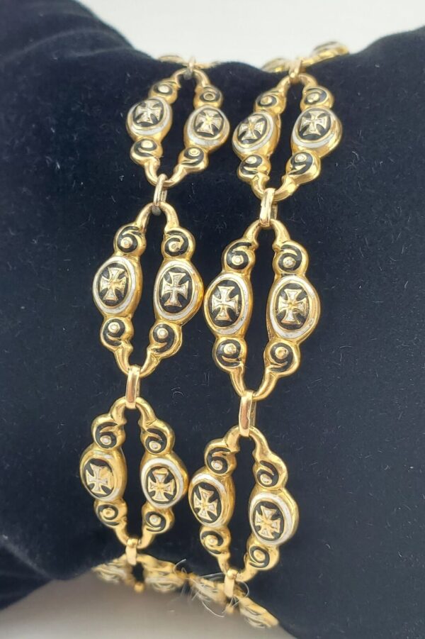 18k 14k Yellow Gold Gothic Victorian Converted Multi Strand Enamel Bracelet 7.5' - Image 3