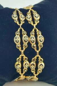 18k 14k Yellow Gold Gothic Victorian Converted Multi Strand Enamel Bracelet 7.5'