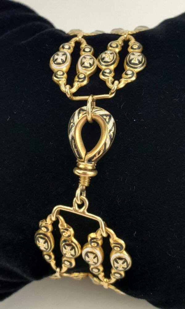 18k 14k Yellow Gold Gothic Victorian Converted Multi Strand Enamel Bracelet 7.5' - Image 4