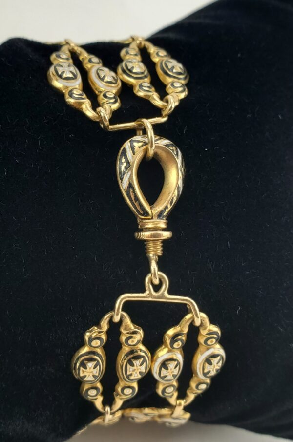 18k 14k Yellow Gold Gothic Victorian Converted Multi Strand Enamel Bracelet 7.5' - Image 6